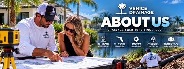 Venice Drainage contractor reviewing a custom drainage solution using laser grading technology in Venice FL