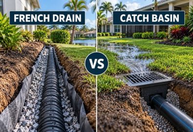 French drain vs catch basin comparison for Florida yard drainage