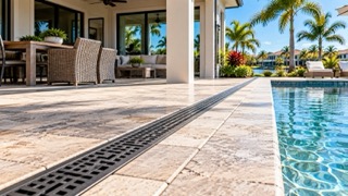 Pool deck channel drain installed in a paver patio in Venice FL