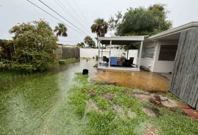 Severe backyard flooding at a South Venice FL home during heavy rain