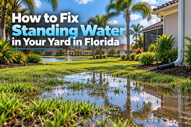 Standing water in a Florida yard after heavy rain